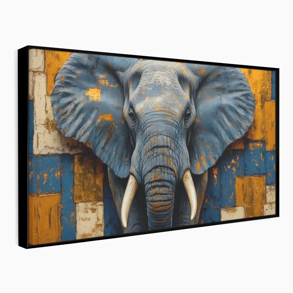 Tablou canvas cu tablou canvas cu cap de elefant, in rama de aluminiu negru
